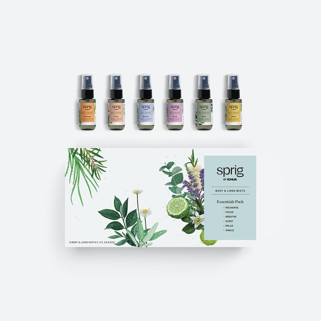 SPRIG BY KOHLER Body & Linen Mist Variety Pack, 100% Natural Fragrance & Essiential Oils, for Linens, Clothing, or Skin - Six 1 oz scents