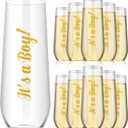 Maxcheck 24 Pcs Baby Shower Plastic Champagne Flutes Disposable Champagne Stemless Glasses Cups for gender reveal party Supplies(Boy)