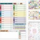 2 x icceemee Tear-Off Meal Planner & Grocery List Pad - 54 Sheets with Bonus Stickers for Refrigerator or Wall (Ideal for Homemakers & Weight Management) (White)