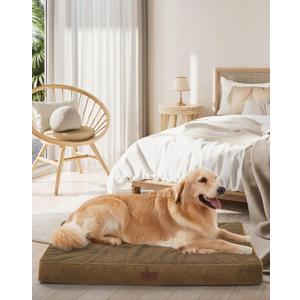 OhGeni Orthopedic Waterproof Top Surface & Machine Washable Dog Bed for Large Pets, Suitable for Crates, Cat Mat with 25D Egg Crate Foam, Non-Slip Bottom & Removable Cover, 41 Inches(Coffee)