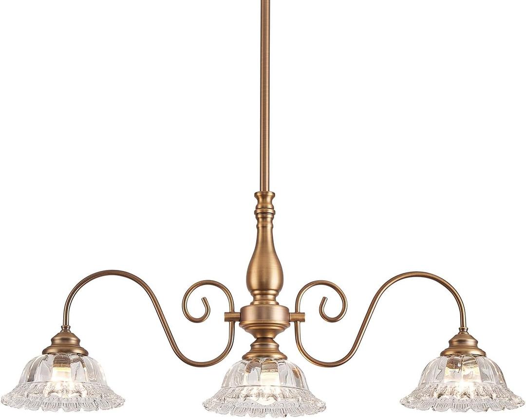 HDDFL 3 Lights Chandelier Light Vintage Pendant Lighting Fixtures Matte Brass Chandelier Lamp Kitchen Glass Pendant Lamp for Island Dining Room Living Room