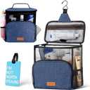 Hiverst Hanging Toiletry Bag, Shower Caddy Tote Bag (Updated Version, Full Size Bottle Compatible), Bath Organizer for College Dorms, Gym, Camp, Women Men, with Funny Luggage Tag