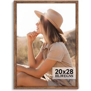 HLiWEGNS Light Walnut 20x28 - Single Frame - Rustic Woodgrain 20 x 28 Poster Frame with Plexiglass for Wall Gallery Display, 20x28 Picture Frame for Puzzle, Artwork, Photo and Posters