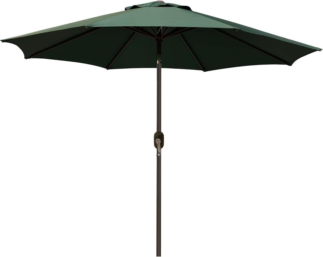 Blissun 9' Outdoor Patio Umbrella, Outdoor Table Umbrella, Yard Umbrella, Market Umbrella with 8 Sturdy Ribs, Push Button Tilt and Crank (Dark Green)