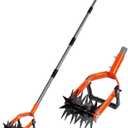 Walensee Rotary Cultivator Tool, Adjustable Garden Hand Tiller with Stainless Steel Pole, 2-in-1 Garden Weeder and Crumbler Soil Cultivator Tool with Weeding Knife for Soil Mixing or Reseeding Grass