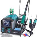 YIHUA 982D-I PRO 2 IN 1 Precision Microsoldering Iron Hot Tweezers Soldering Station with 10 Tip Cartridges, Individual Operating Interfaces, Dual Holder, Auto Temp Calibration, 4 Pre-set Channels