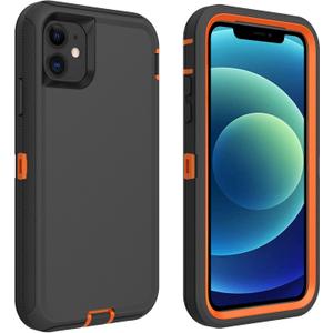 For iPhone 12 Case/12 Pro Case, (Not Fit 12 Mini) Defender Case Heavy Duty Shockproof Dustproof 3 in 1 Rugged Protective Phone Cover for iPhone 12 Pro/12 6.1 Inch (Orange/Black)