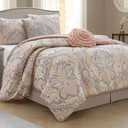 Blush 6 Piece Comforter Set, Queen, Elegant Floral Jacquard, Ultra Soft Bed Set for All Seasons, Bed in a Bag, Include Comforter, Bed Skirt, Pillow Shams & Decor Pillows