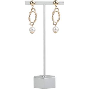 GemeShou Silver Metal Earring T Bar Stand, Single Small Earring Hanger Display, Retail Earring Holder for Show, Jewelry Earring Organizer for Online Store PhotographySilver-Hexagon Base Height 5.3" (High)