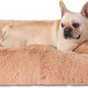 Bedfolks Waterproof Dog Crate Bed,Plush Dog Bed with Removable Washable Cover,Faux Fur Dog Crate Pad for Large Dogs,Fluffy Dog Kennel Bed 35"x23",Solid Camel