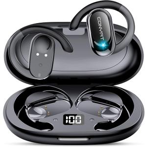 Open Ear Bluetooth 5.4 Earbuds with Earhooks, 58 Hours Earphones, IP7 Waterproof, Black