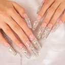 LOVFUL Press on Nails Angel's Tear Rhinestone | Handmade with Full Covered Crystals | Reusable Fake Nails | Square Mid length 1.7in | H48-L