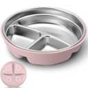 Nuogo 1 Pcs Stainless Steel Baby Suction Plates with Removable Silicone Shell 2-in-1 Metal Toddler Bowl Divided for Picky Eaters Kids Feeding Led Weaning Supplies, Dishwasher Safe (Dark Pink)