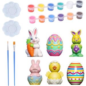 GloomGlo Easter Plaster Painting Kit, 6-Piece Paint Your Own Easter Crafts, DIY Arts & Crafts for Kids & Adults (6pcs)