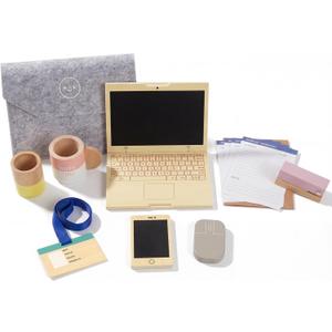 Wooden Pretend Play Home Office Set for Kids,10Pcs Office Playset with Wooden Toy Laptop & Phone,Toddlers Beverage Cup for Preschool Kid Ages 3+ Years