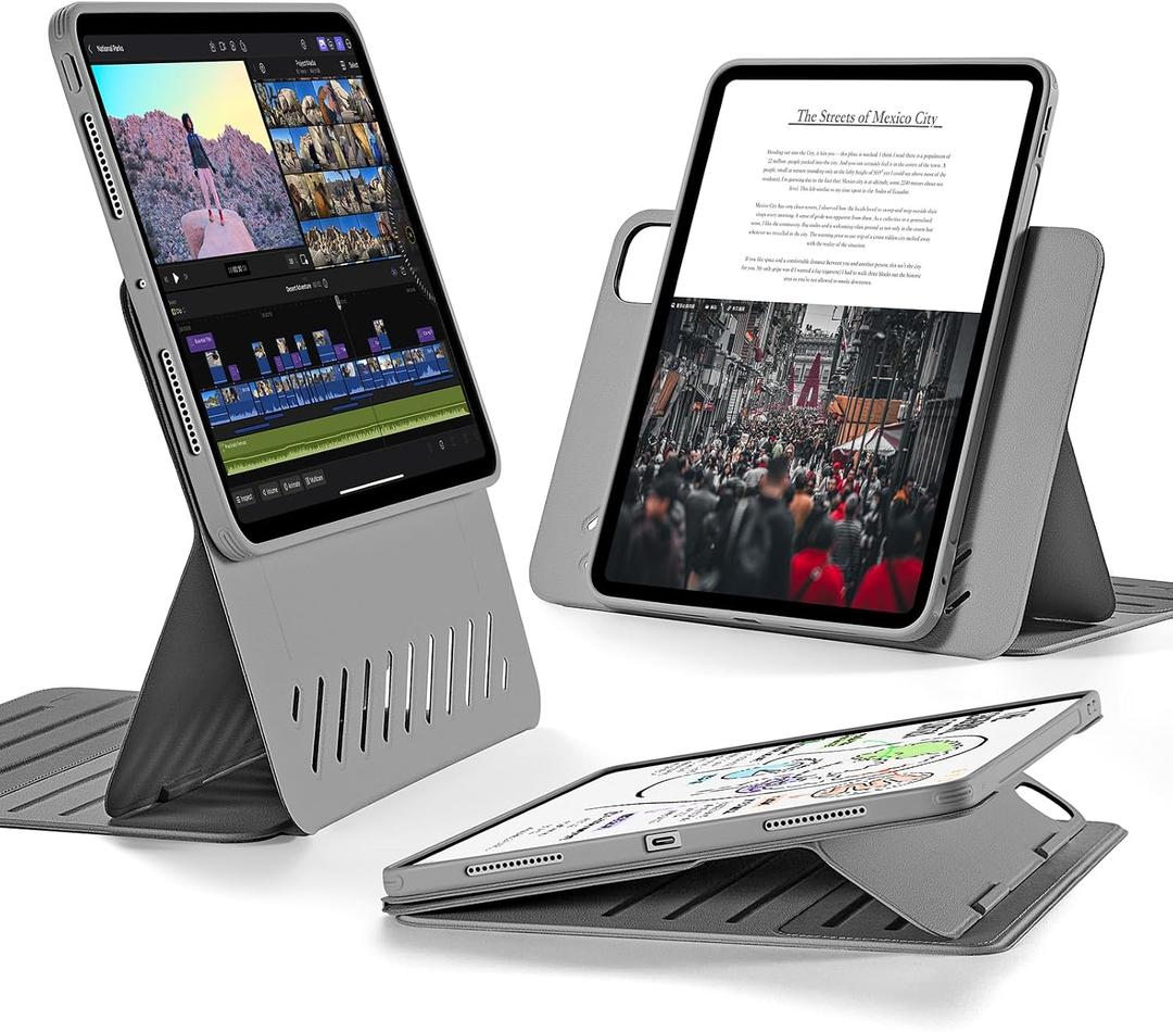 ESR for iPad Pro 11 Inch Case (2022/2021/2020/2018, 4th/3rd/2nd/1st Generation), Removable Magnetic Cover, Adjustable Portrait/Landscape Stand with Raised Display View, 9 Standing Angles, Grey