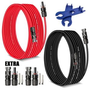 Solar Extension Cable 30 Ft 10AWG (6mm) Solar Power Cable Wire Male Female Connectors Gauge 30' 30A Wire for Roof PV Wire Solar Panel Cables 10 Gauge Wire