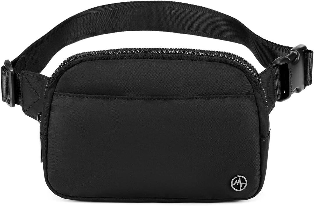 Pander Everywhere Belt Bag for Women, 5 Zipper Pockets Nylon Crossbody Fanny Pack Purse (Black)