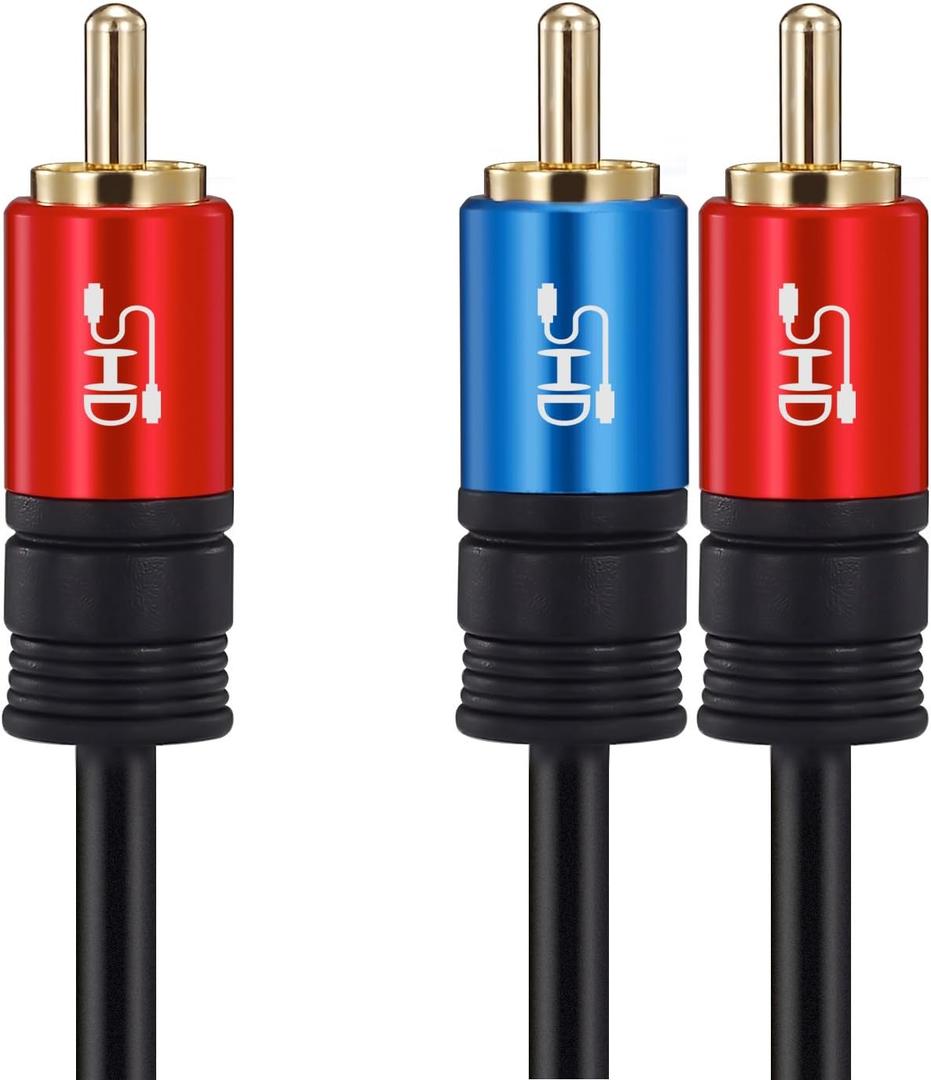 SHD RCA to 2RCA Subwoofer Cable Audio Cable 2RCA to 1RCA Bi-Directional RCA Y Adapter Premium Sound Quality Dual Shielded with Gold Plated Connectors-15Feet