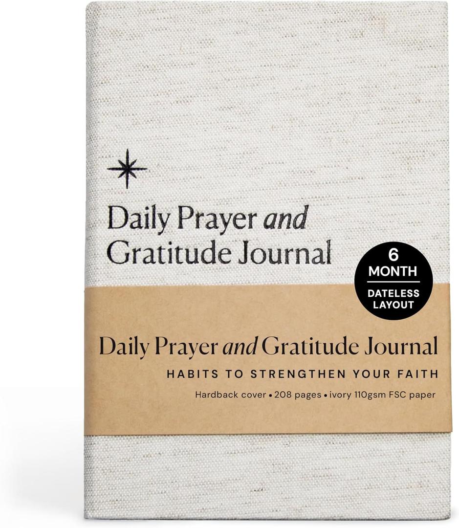 Christian Daily Prayer & Gratitude Journal, Faith Based Daily Planner, Biblical Affirmations, Prayer Requests, Prayer Journal, Bible Journal For Women & Men (White Cotton)