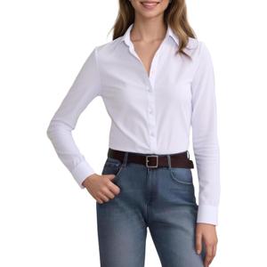 Beninos Women's White Button Down Shirts Elegant Office Dress Shirt Blouse (Large)
