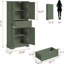 ChooChoo 51" H Tall Bathroom Floor Cabinet, Modern Bathroom Storage Cabinet with Drawer and Adjustable Shelves, Freestanding Kitchen Pantry Cupboard with 4 Doors for Living Room, Green