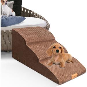 Topmart High Density Extended Foam Dog Ramp&Steps 3 Tiers,15.7" High,Non-Slip Dog Stairs with Waterproof Cover,Soft Foam Pet Ladder,Best for Injured,Older Cats,Pets with Joint Pain (Brown)