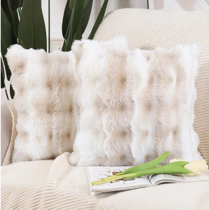 MADIZZ Pack of 2 Thick Plush Wool Throw Pillow Covers 20x20 Inch White Beige Soft Neutral Decorative Throw Pillows Accent Boho Cushion Covers for Couch Sofa Bedroom Pillow Shell