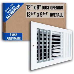 Fits 12x8 Duct Opening Aluminum 3-Way Adjustable Air Supply Grille by Handua | Curved Blade Register Vent Cover for Sidewall & Ceiling | White | Outer Size: 13.75" X 9.75"