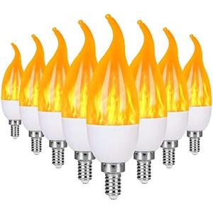 E12 LED Flame Light Bulbs, 3 Modes Flickering Light Bulbs, Candelabra Candle Fire Light Bulb for Home Party Patio Indoor Outdoor Halloween Decorations (8 Pack) (Yellow)