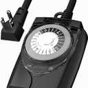 HBN Outlet Timer, 24 Hour Mechanical Outdoor Timer for Pool Pump, Plug in Timer Waterproof, 2 Grounded Timer Outlets for String Lights and Holiday Decorations, 15A 1/2HP