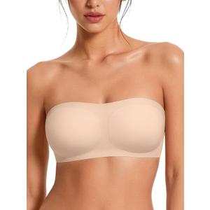 Strapless Bras for Women No-Slip Bandeau Push Up Wireless Comfy Seamless No Underwire Padded Jelly Tube Top Bra (Beige), M