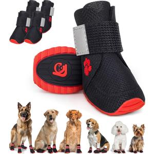 Breathable Anti-Slip Dog Shoes 2.0 - with Elastic Straps for Small, Medium & Large Dogs | x4 Dog Boots for Summer Hot Pavement, Hiking, Rain, Heat & General Paw Protection | Size 40