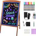 Hosim LED Message Writing Board 24"x16", Standing A-Frame Wooden LED Message Board Illuminated Erasable Neon Menu Sign, 8 Colors Markers & 16 Lighting Colors Flashing DIY Chalkboard Drawing Board
