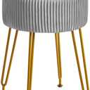 IBUYKE Velvet Storage Footrest Stool Ottoman, Makeup Vanity Stool Side Table with Golden Steel Legs Removable Cover, Coffee Table Top Cover, Grey LG-20G