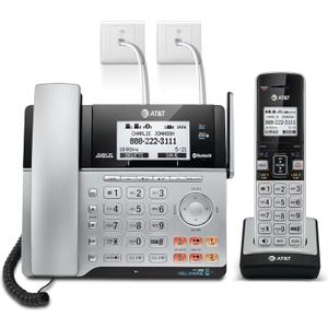 AT&T TL86103 2-Line Corded/Cordless for Small Business with Answering Machine, 2-Mailboxes, Connect-to-Cell, Caller ID Announcer, Intercom, Long Range & Expandable to 12 Handsets, Silver/Black