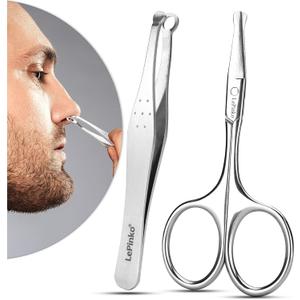 LePinko Nose Hair Trimmer For Men, Nasal Hair Tweezers For Women, Small Scissors For Hair Grooming (2PCS)