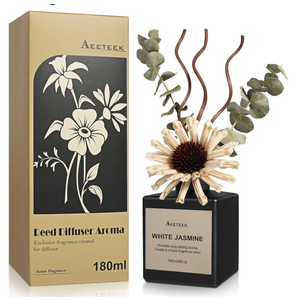 Reed Diffuser Set, White Jasmine Scented Oil with Dried Flowers, 6.09 Fl Oz(180ml) Long Lasting Air Freshener with Diffuser Sticks, Home Fragrance for Office Bathroom Decor