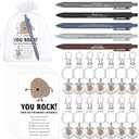 15 Sets Valentines Thank You Gifts You Rock Pens Keychains with Cards Bags Positive Employee Appreciation Gifts for Coworker Team, 5 Styles