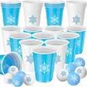 Chuangdi 30 Pieces Winter Party Game Set 16 oz Blue White Snowflake Plastic Cups with 8 Pcs Balls Reusable Winter Cups for Adults Holiday Birthday Party Game Decorations Supplies