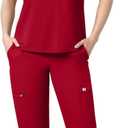 Scrubs Set for Women Medical Uniform Nurse Suit, Anti-Wrinkle Scrub Top Jogger Pant&11 Pockets,4 Way Stretch Workwear, Size: X-Large