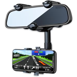 AZXYI Rearview Mirror Phone Holder for Car, 360 Rotating Rear View Mount with Adjustable Arm Length, Multifunctional and GPS Universal Car All Smartphones