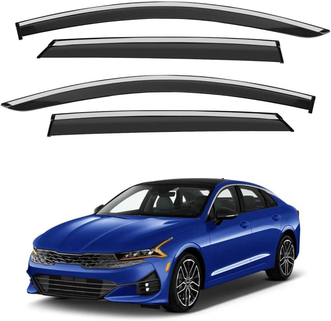 Window Deflector Compatible with Kia K5 K-5 GT line 2026 2025 2024 2023 2022 2021 Tape on Window Visor Shield Rain Guard 304 Stainless Steel Trim