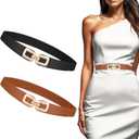 2 Pack Women Elastic Skinny Belt Stretchy Skinny Thin Belt Invisible Waist Belts for Dress Jeans Pants with Metal Gold Buckle