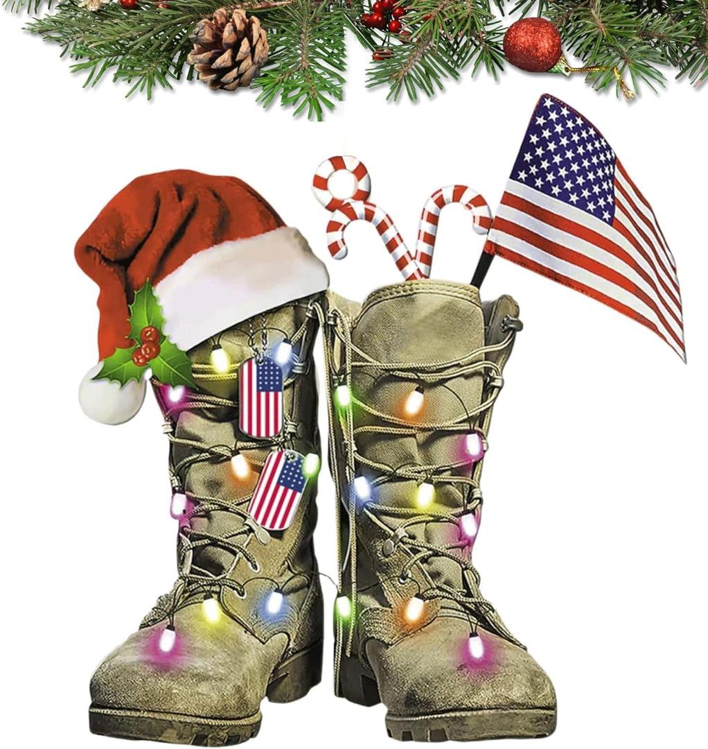 Military Uniform Boots Hat Ornament 2025 Veteran Ornament US Army Ornaments for Christmas Tree Military Christmas Ornaments Tactical Soldier Patriotic Decorations Army Gifts for Veteran (A1)