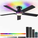52" RGB Ceiling Fans with Lights and Remote/APP,Black Low Profile Ceiling Fans,Modern Flush Mount Ceiling Fans for Bedroom Kids Room
