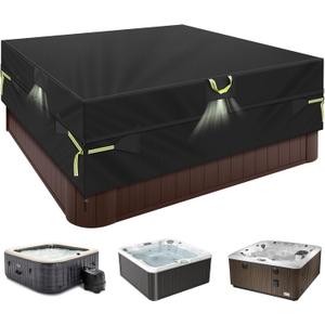 Square Hot Tub Cover 95x95x20 Inch,600D Heavy Duty Waterproof Spa Cover Protector, All-Weather Replacement with Reinforced Windproof Straps,Fits for 94"x94",93"x93",92"x92",7.9'x7.9'Spa Hot Tub