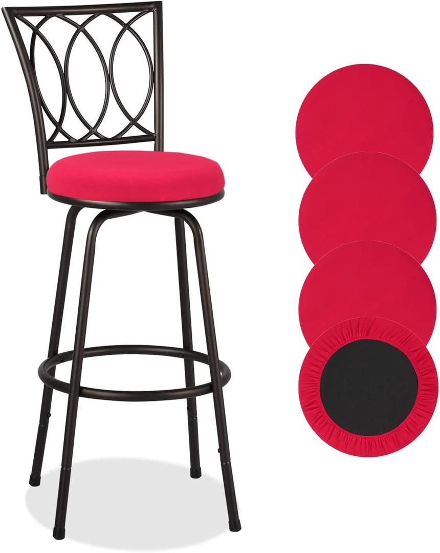 Deisy Dee 4PCS Round Bar Stool Seat Covers Stretch Round Chair Covers for 13-16 Inch Stool Chair (Red)
