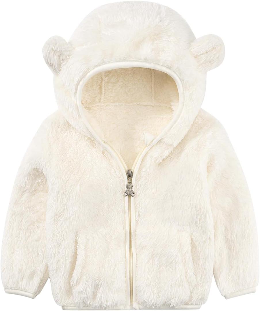 Adarl Baby Toddler Boys Girls Fleece Jacket with Hood Zip Up Cute Bear Coats for Infant Boys Girls Fuzzy Jacket with Ear 5-6 Years (Apricot)