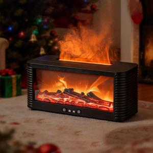 Flame Effect Essential Oil Diffuser, Ultrasonic Aromatherapy Humidifier with 9 Color LED Lights & Timer, Fireplace-Style Cool Mist Air Diffuser for Home Bedroom Office Yoga